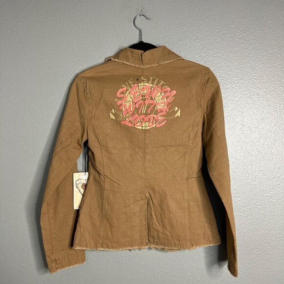 NWT Lovestitch Boho Embroidered Blazer Jacket Tan Small - Picture 7 of 10
